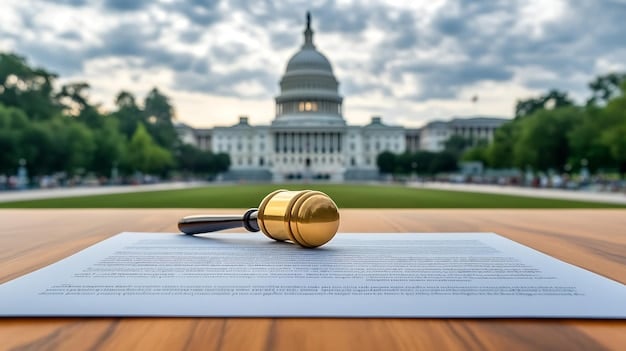 A gavel resting on a stack of documents with the U.S. Capitol dome in the background, symbolizing the legislative process and the ongoing debates in Congress over student loan forgiveness.