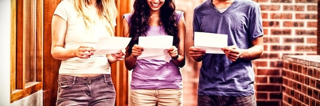 A student excitedly opening an acceptance letter with a scholarship offer, with a supportive family member smiling in the background. The image should convey a sense of accomplishment and financial relief.