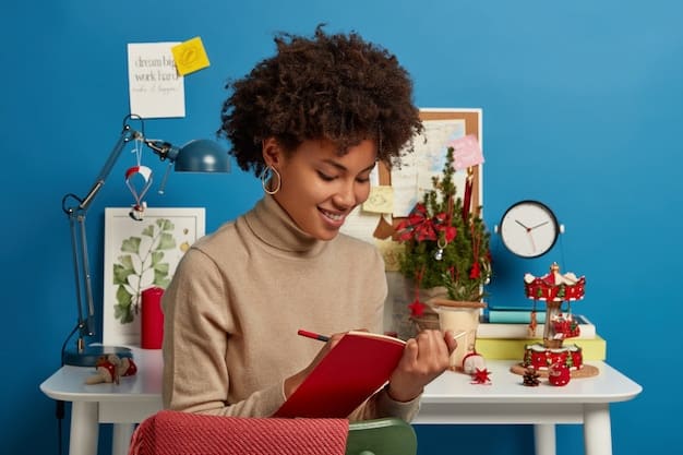 A student using a planner to schedule their study time and breaks. The planner is open on a desk with colorful pens and sticky notes. The image should convey a sense of organization and control.