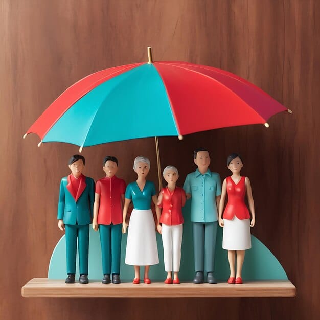 A visual representation of different care settings, like home care, assisted living, and nursing homes, encased under a symbolic umbrella representing long-term care insurance protection.