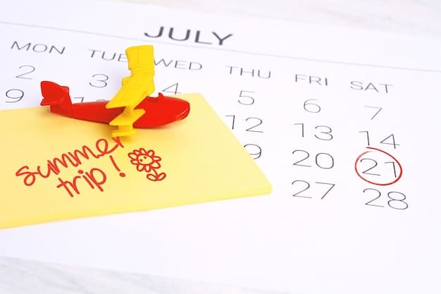A calendar marked with different colors indicating planned vacation days and the activities associated with each period. Stickers and handwritten notes add a personal touch.