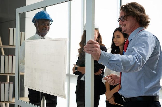 An image of a community center where people are attending a workshop on affordable housing and the Housing Choice Voucher program, with an instructor presenting information on a whiteboard.