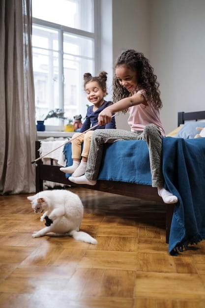 A shot of a family smiling and comfortable inside their LIHTC apartment, including their pet. The apartment appears to be clean, safe and well-maintained.