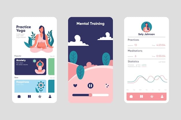 A mindfulness app interface on a smartphone displaying options for guided meditation and progress tracking, symbolizing technological support for meditation practice.