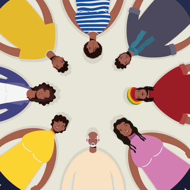 A diverse group of people sitting in a circle, interacting positively and supportively, symbolizing the strength and resilience gained from a strong community and supportive relationships.