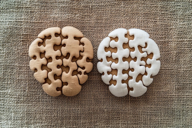 A close-up illustration of a brain with puzzle pieces fitting together, representing the process of healing and understanding PTSD. Soft, calming colors are used.