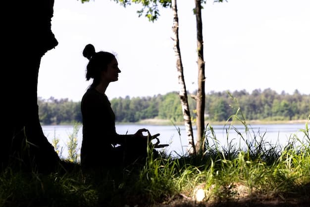 A serene individual practicing mindfulness meditation outdoors, highlighting the importance of self-care and stress management.