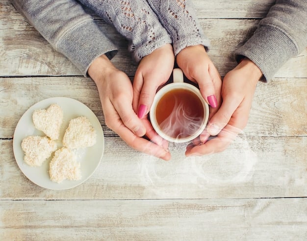 A close-up shot of hands gently holding a comforting cup of tea, symbolizing self-care and nurturing during the grieving process. The background is soft and inviting.
