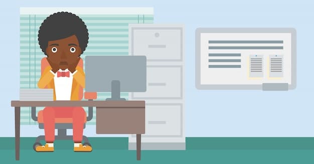A person sitting at a desk, filling out an application form on a computer, with a focused expression. The background shows a supportive environment, possibly a library or community center.