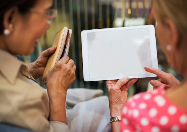 A community workshop where volunteers are teaching senior citizens how to use tablets and access online community resources.