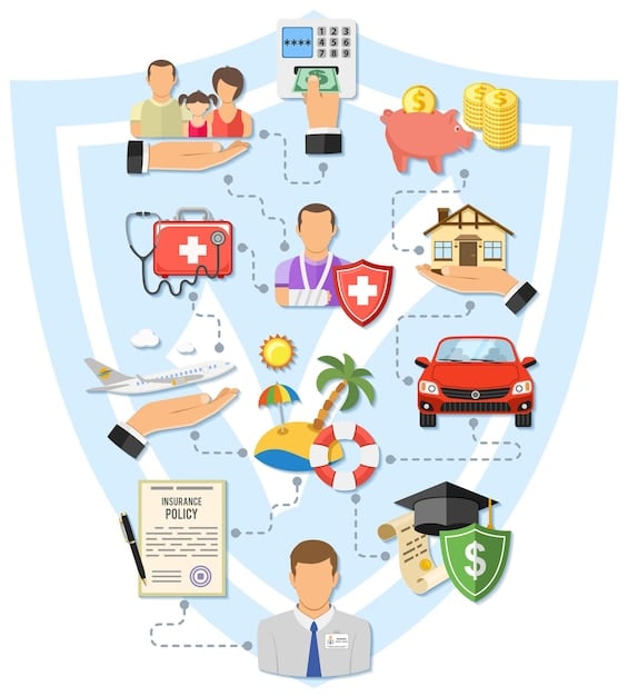 A visual representation of various factors impacting health insurance premiums, such as age, location, policy changes, and market dynamics, depicted in a colorful and informative infographic.