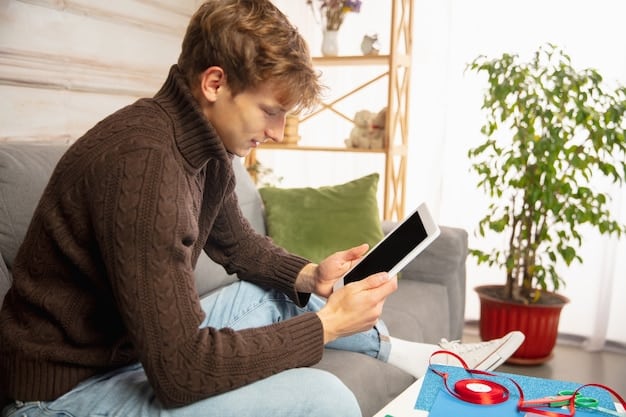 A person reviewing different health insurance plans on a tablet. The scene is set in a calm and organized environment, with brochures, a pen, and a notebook on the table. The individual appears to be carefully comparing the plans, symbolizing the importance of making an informed decision when selecting health insurance.