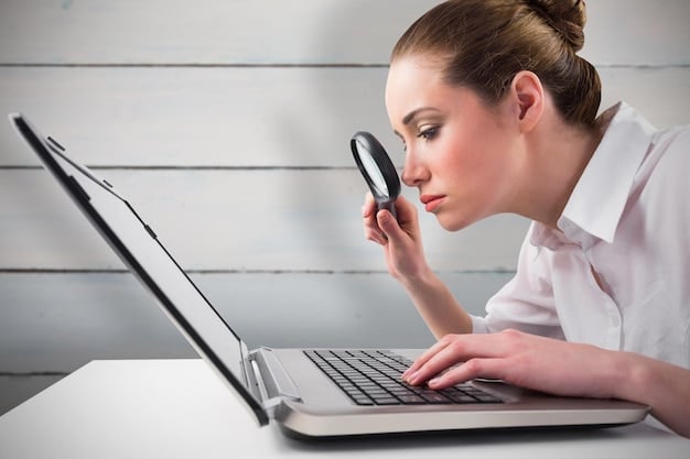 A person using a laptop to compare prices of different healthcare plans, with a magnifying glass hovering over the screen. The scene is set at a cozy home office, emphasizing the importance of research and planning.