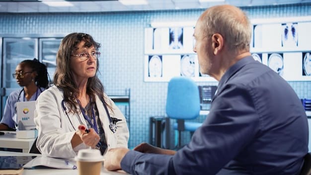 A doctor examining a patient in a clinic, with a focus on the interaction between the doctor and the patient, symbolizing the healthcare benefits of Medicaid.