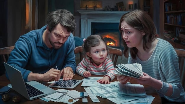 A split screen showing two families, one struggling to pay medical bills and another easily managing their healthcare costs due to comprehensive health insurance. The image highlights the disparity in healthcare affordability.