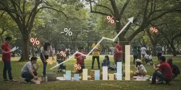 Diverse community members engaging in resource sharing, illustrating financial savings and empowerment.