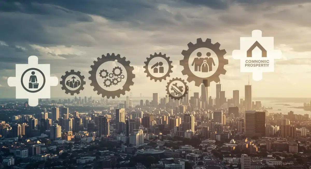 Interconnected gears symbolizing effective community partnerships for economic development.