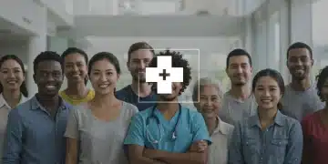 Diverse community benefiting from Medicaid expansion, smiling and interacting at a health event.