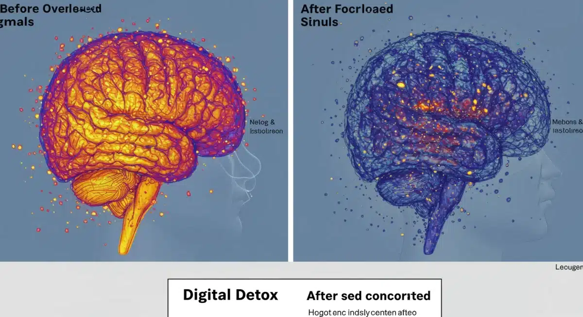 Brain activity transformation after digital detox, showing increased focus