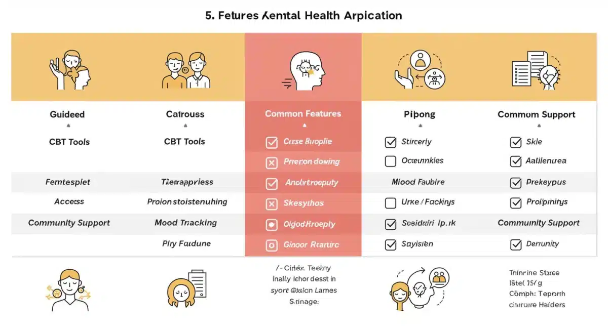 Infographic comparing features of five leading mental health apps for 2025.