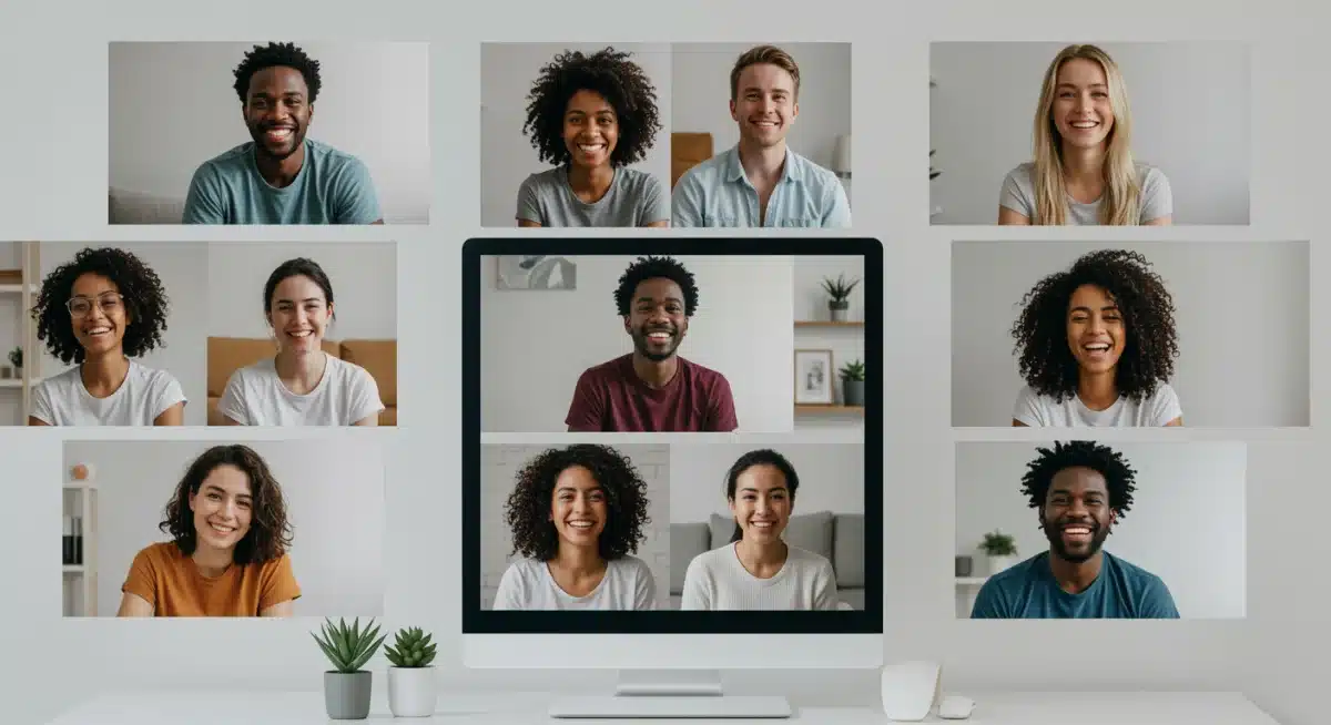 Diverse group participating in virtual online group therapy session