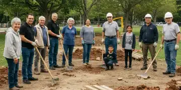 Community members working together on a development project, symbolizing CDBG impact.