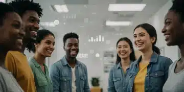 Diverse community members engaging in a modern federal program, symbolizing support and access.