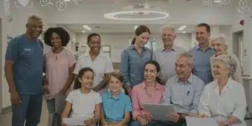 Diverse patients in a welcoming community health center waiting room