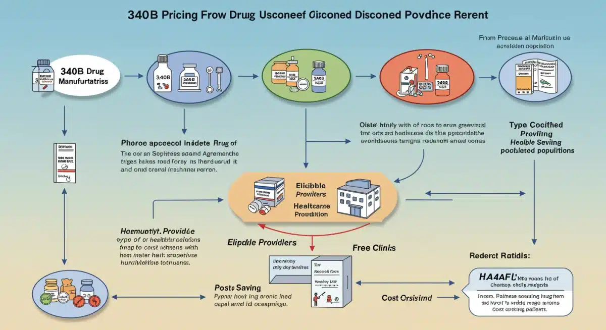 Infographic illustrating the 340B drug pricing program flow