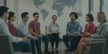 Diverse group in mental wellness session, symbolizing accessible care