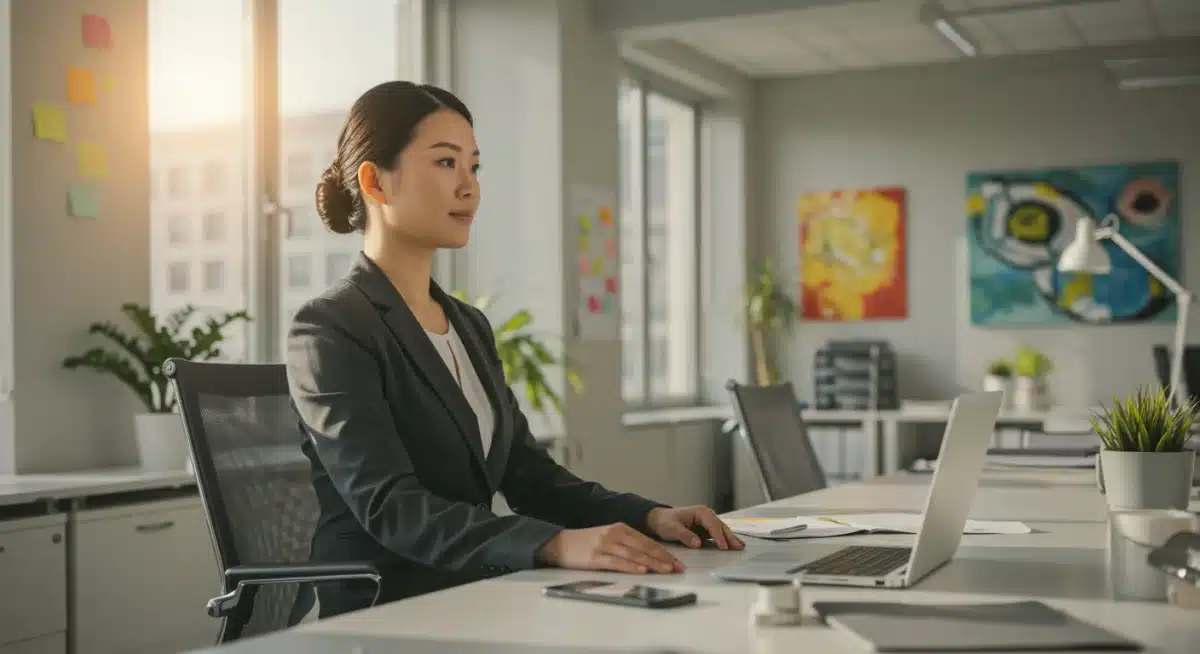 Professional practicing mindfulness for stress reduction at work