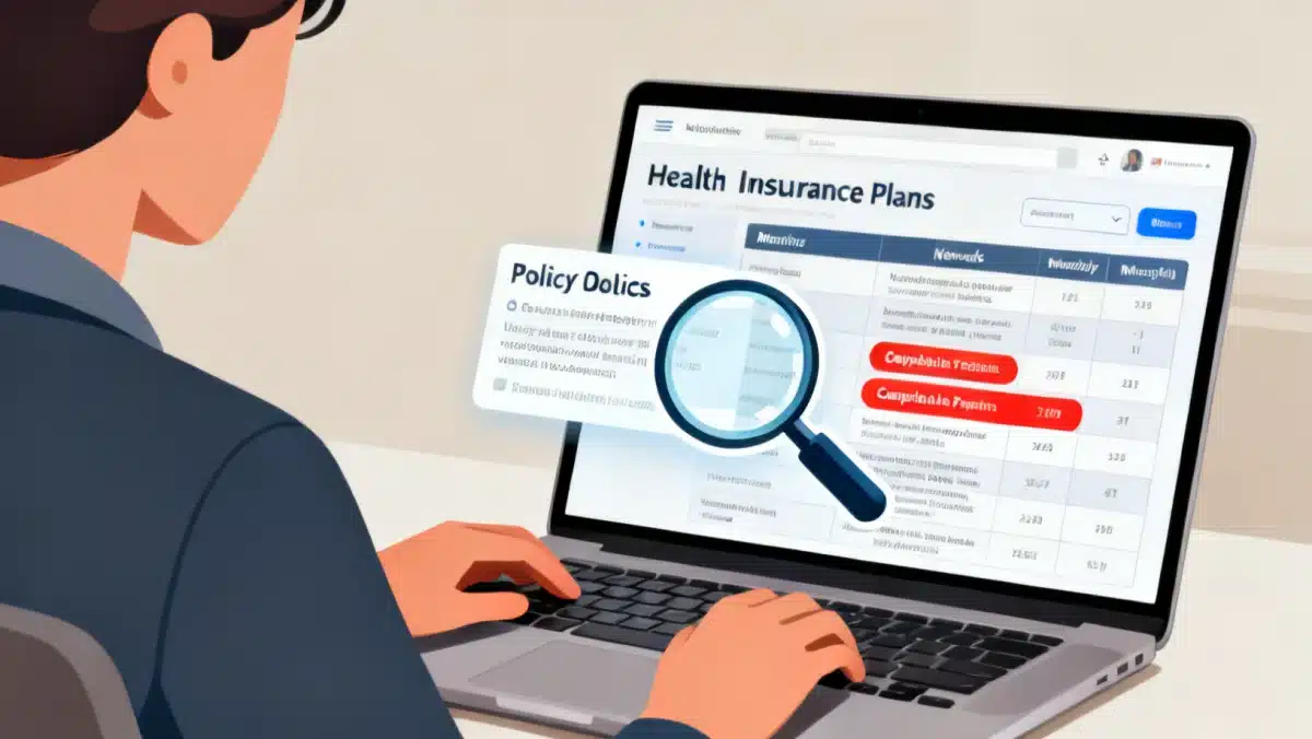 Individual comparing health insurance marketplace plans on a laptop