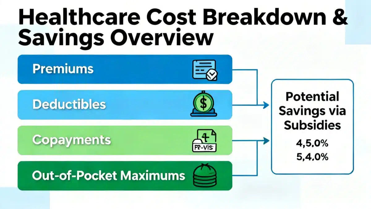 Infographic illustrating health insurance cost components and subsidy impact