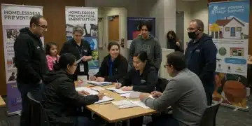 Community members getting help at a homelessness prevention center