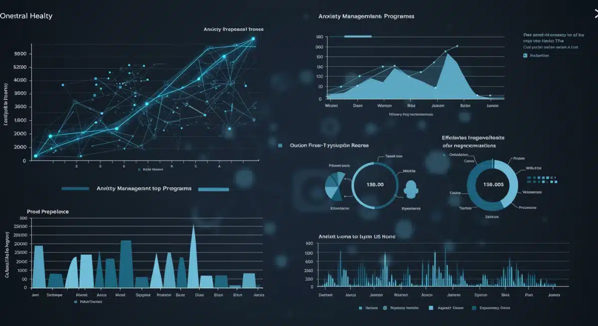 Data visualization depicting mental health trends and the effectiveness of support groups for anxiety management in the US.