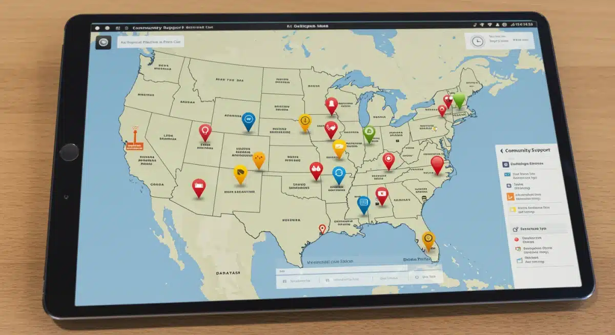 Digital map showing locations of government-funded community support services across the US.