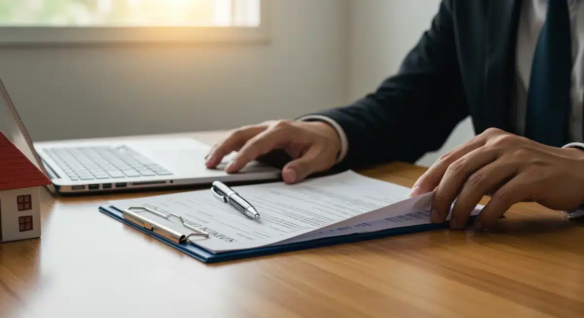 Individual reviewing housing assistance documents, symbolizing application process.
