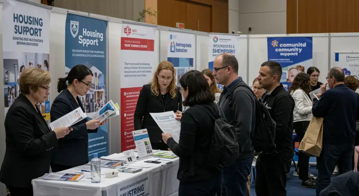 Community members seeking advice at a housing support event