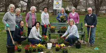 Community members working together on a local project, symbolizing micro-grant impact.