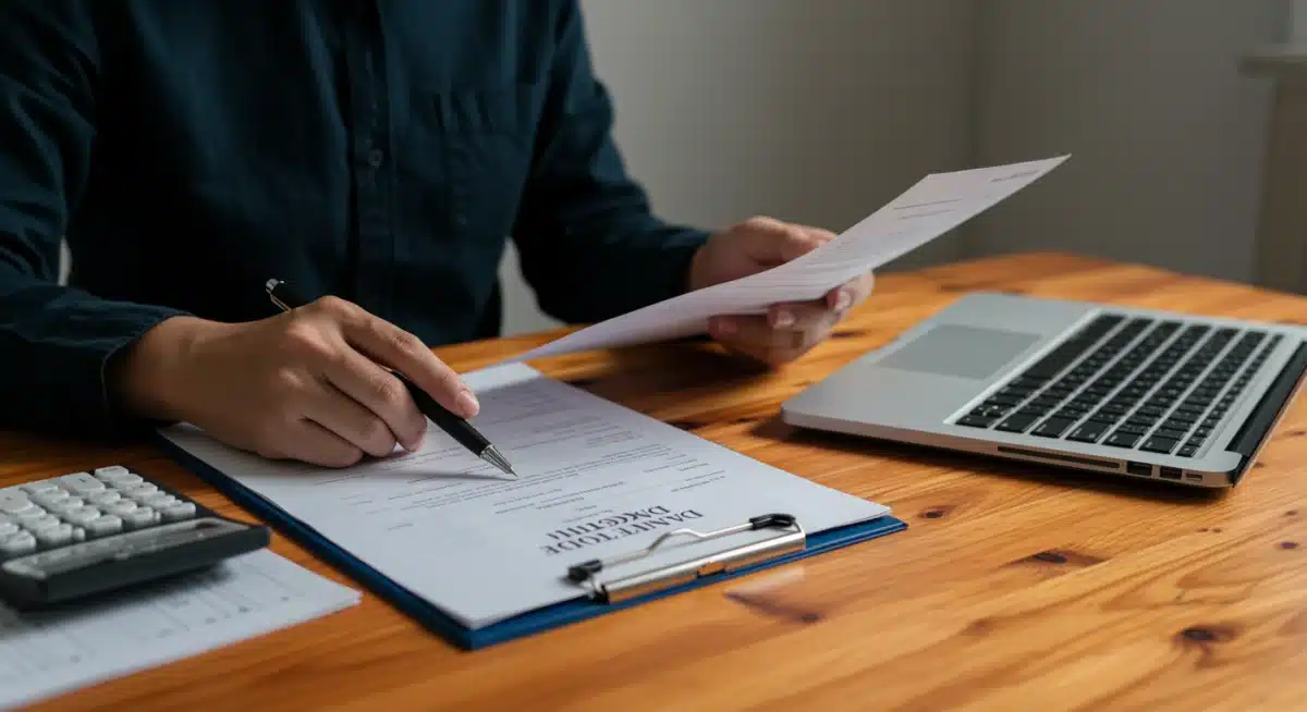 Individual meticulously reviewing housing benefit application forms