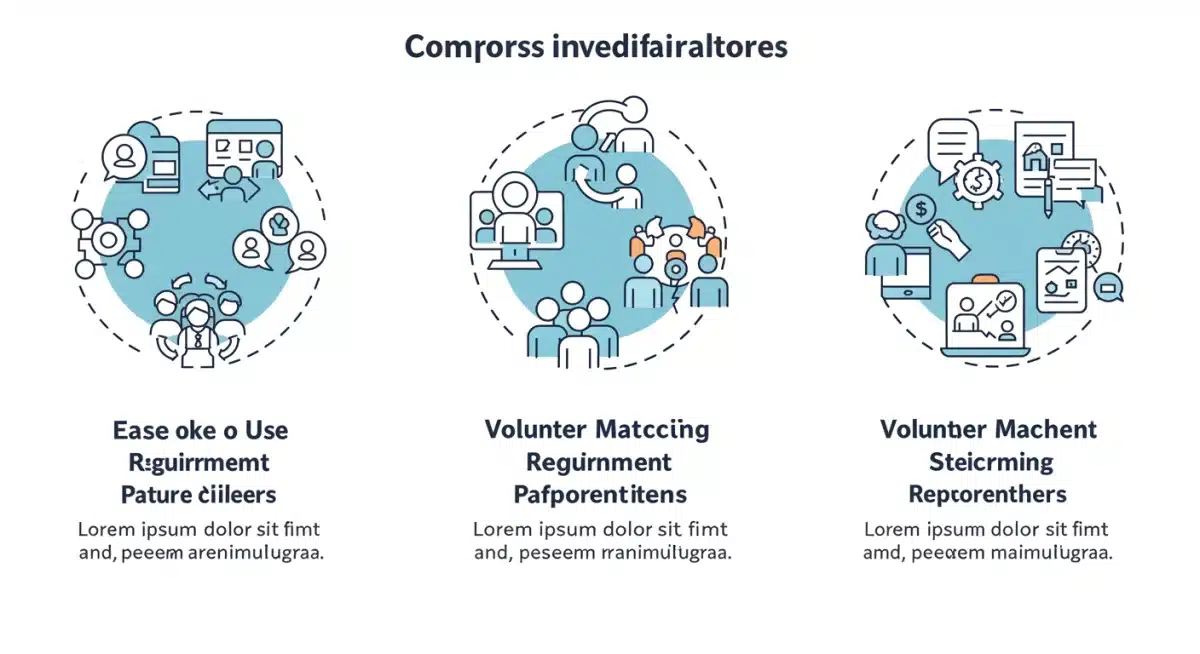 Infographic comparing features of three digital volunteer recruitment platforms.
