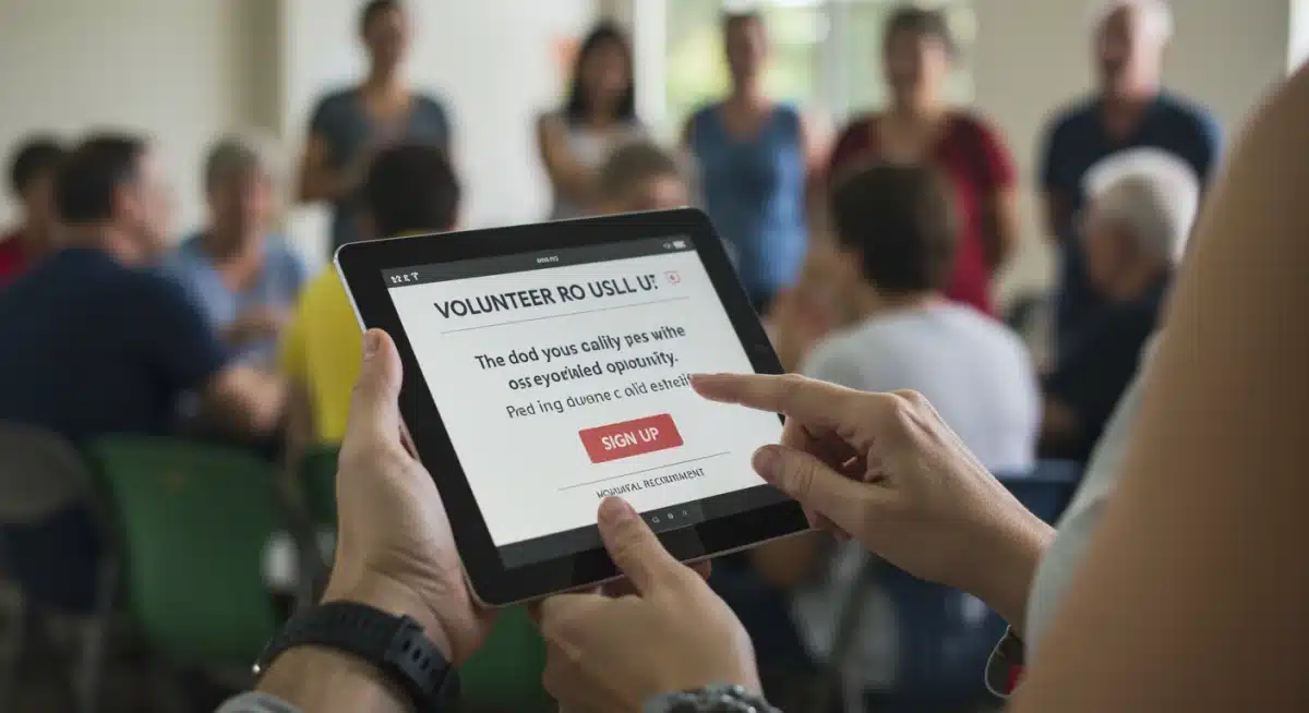 Individual signing up for volunteering on a digital platform.