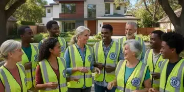 Diverse community members actively participating in a neighborhood watch program, promoting safety and unity.