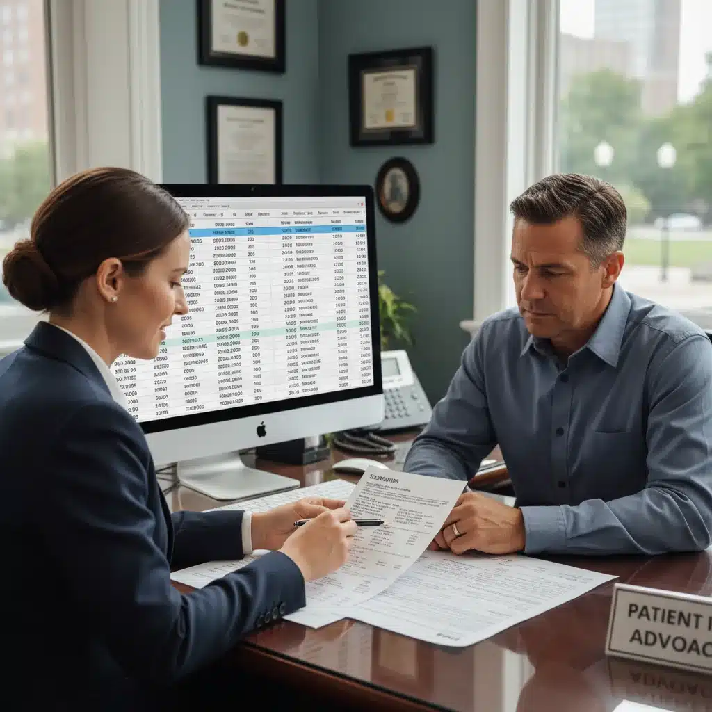 Healthcare advocate explaining complex medical bill to patient