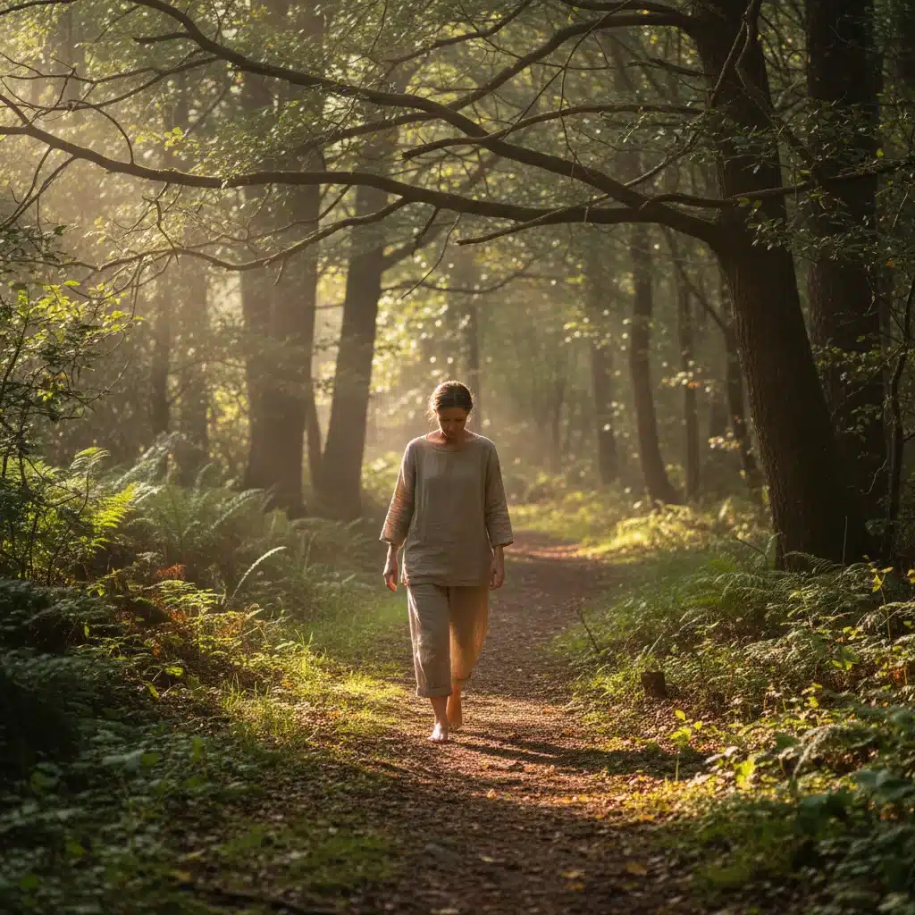 Mindful walking in nature for stress relief