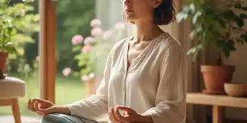 Serene person practicing mindfulness meditation for stress reduction