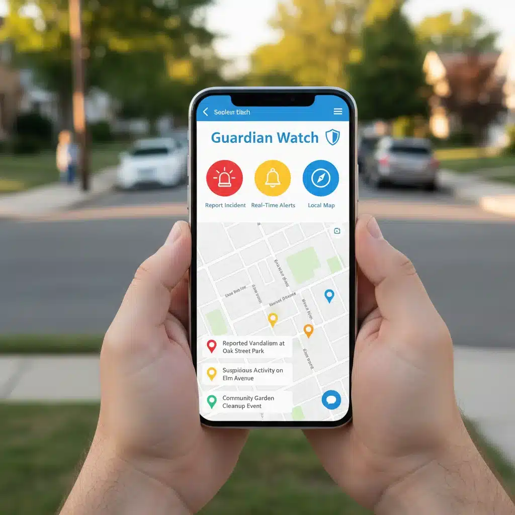 Mobile app for neighborhood watch showing real-time alerts and incident reporting.