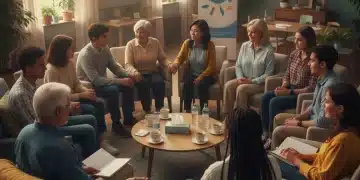 Diverse group of people in a supportive setting, symbolizing improved mental health access.