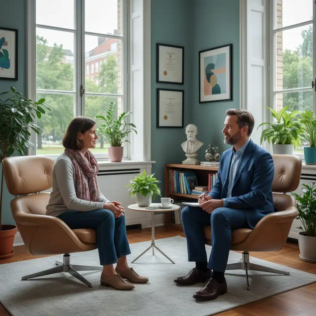 Patient consulting with a mental health professional, symbolizing access to care.