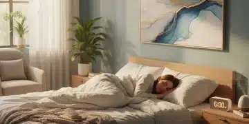 Peaceful person sleeping soundly in a serene bedroom, symbolizing good sleep and mental well-being.
